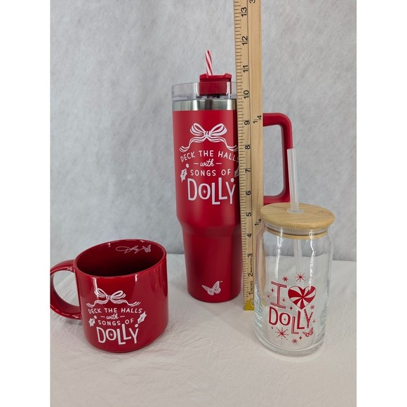 New 3 Piece Dolly Parton Christmas Drinkware Set Tumbler Mug Drinking Glass - Picture 5 of 7